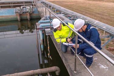 Two engineers at wastewater treatment plant